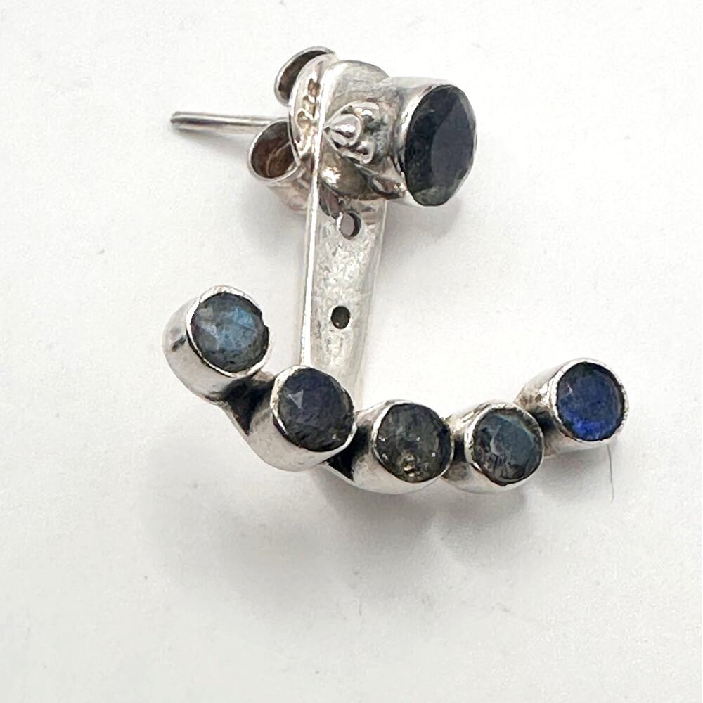 Ear Jackets Stud Post Blue Sterling Silver Earring Round Jewelry 925 Mark